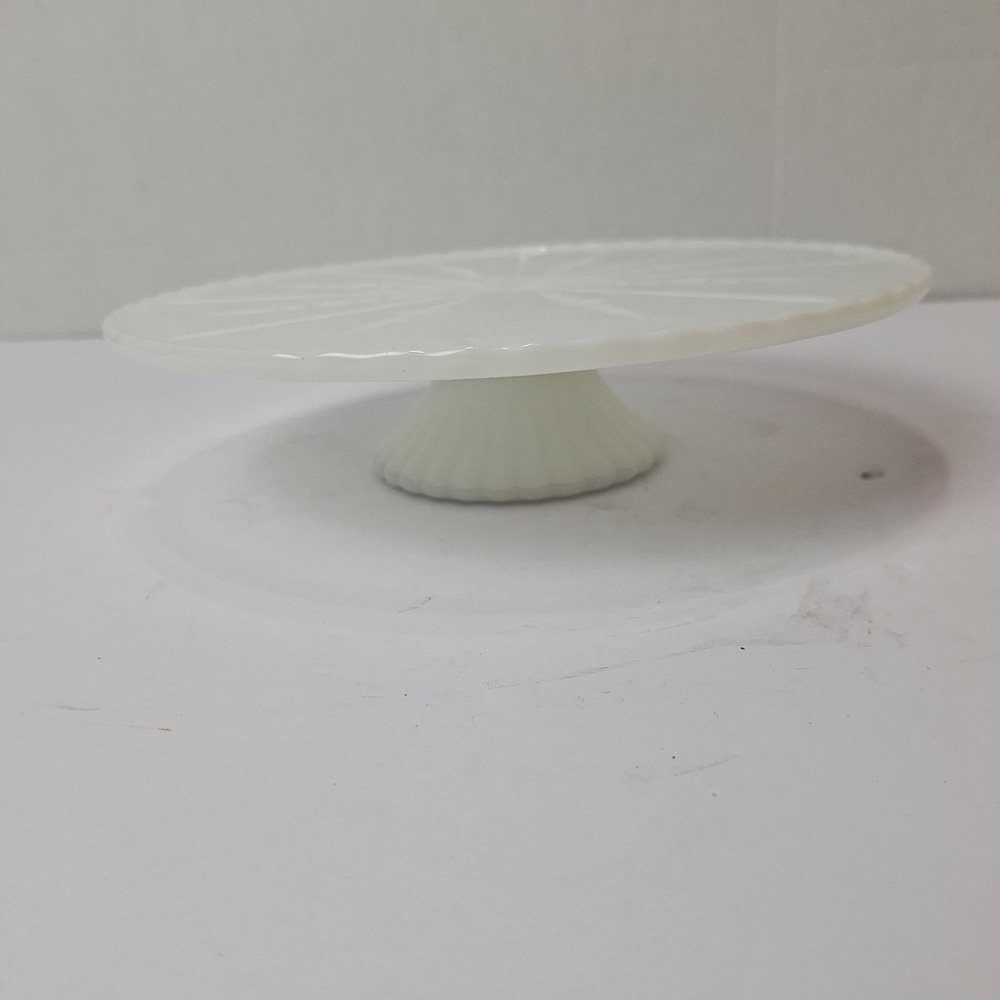 Vintage White Milk Glass Cake Stand Starburst Teardrop Pedestal 10 Inch